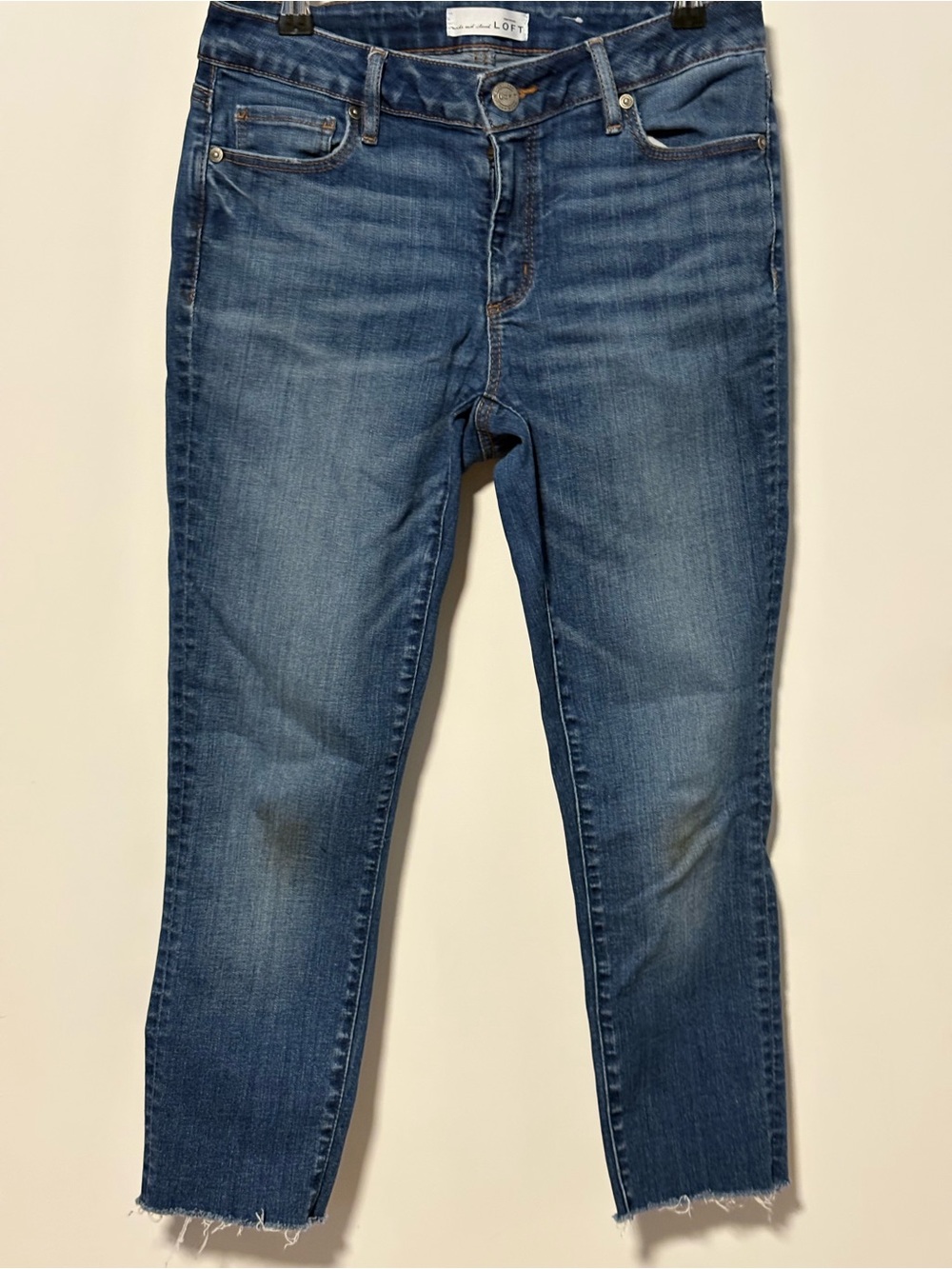 LOFT Blue Cropped Skinny Jeans with Frayed Hem